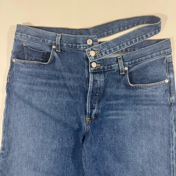 AGOLDE Cut-Out Baggy Straight-Leg Jeans Women’s Size 33 Blue Denim High Waist - Picture 4 of 15